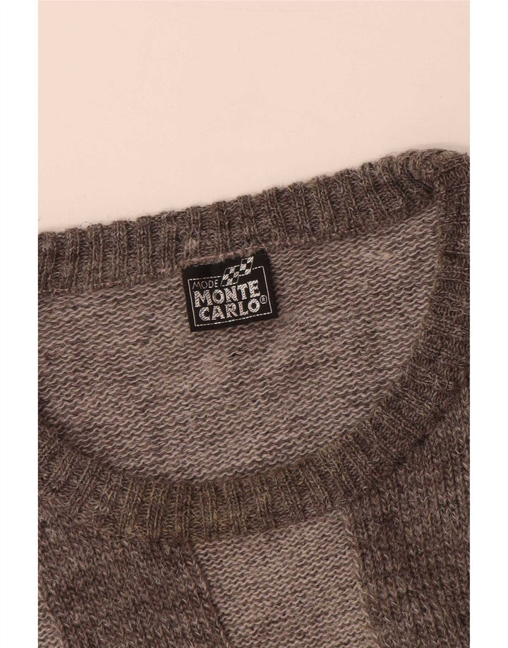 Monte Carlo Mens Crew Neck Jumper Sweater XL Grey Geometric Wool