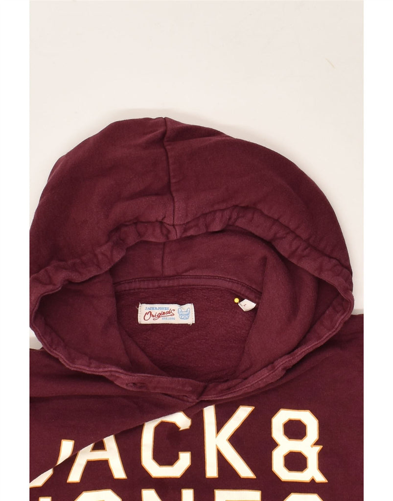 JACK & JONES Mens Graphic Hoodie Jumper Large Burgundy Cotton | Vintage Jack & Jones | Thrift | Second-Hand Jack & Jones | Used Clothing | Messina Hembry 