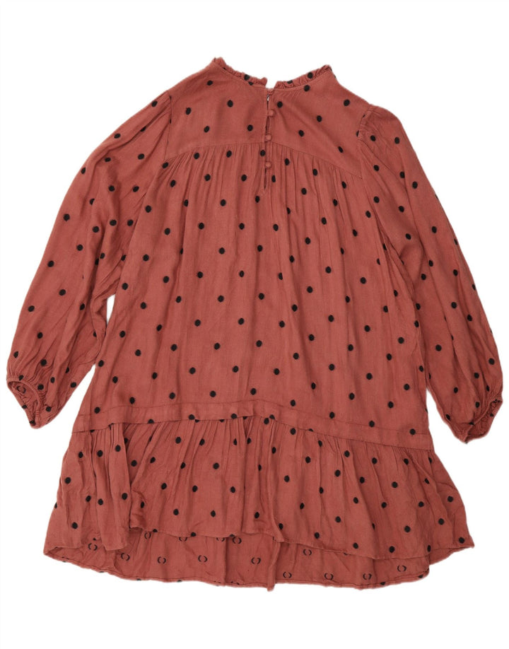 Zara Womens Long Sleeve Oversized Tiered Dress UK 14 Medium Brown Polka Dot