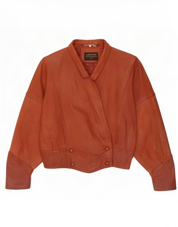Vintage Womens Crop Oversized Leather Jacket UK 16 Large Brown