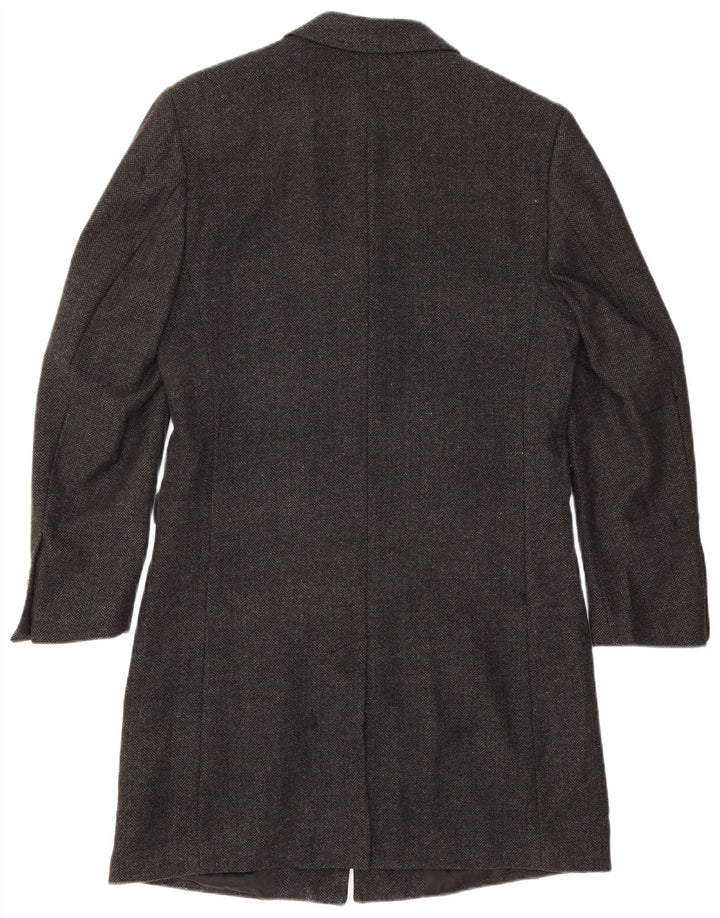 French Connection Mens Overcoat UK 38 Medium Grey Herringbone Wool