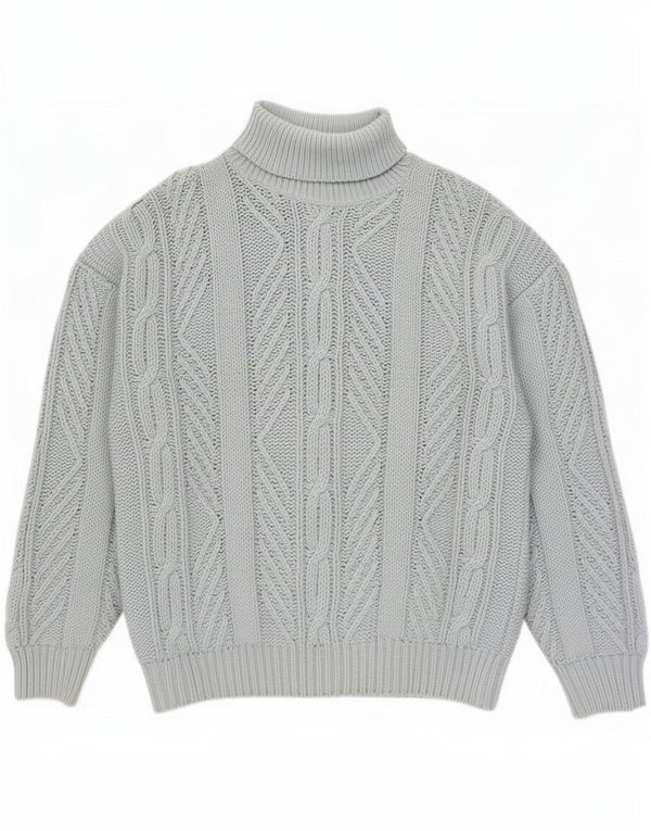 Vintage Mens Roll Neck Jumper Sweater Large Blue Wool
