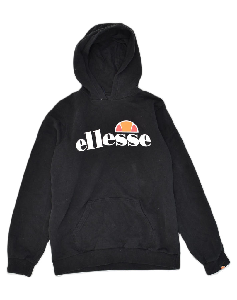 ELLESSE Boys Graphic Hoodie Jumper 13-14 Years Black Cotton | Vintage Ellesse | Thrift | Second-Hand Ellesse | Used Clothing | Messina Hembry 