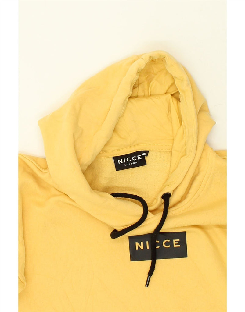 NICCE Womens Graphic Hoodie Jumper UK 6 XS Yellow Cotton | Vintage Nicce | Thrift | Second-Hand Nicce | Used Clothing | Messina Hembry 