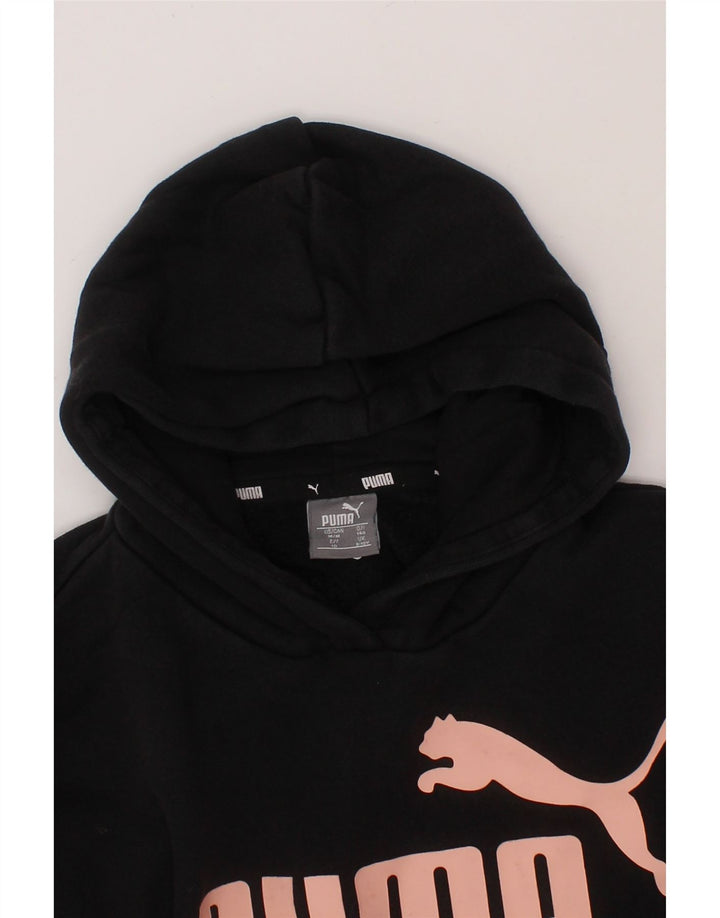 PUMA Girls Oversized Crop Graphic Hoodie Jumper 9-10 Years Black Cotton Vintage Puma and Second-Hand Puma from Messina Hembry 