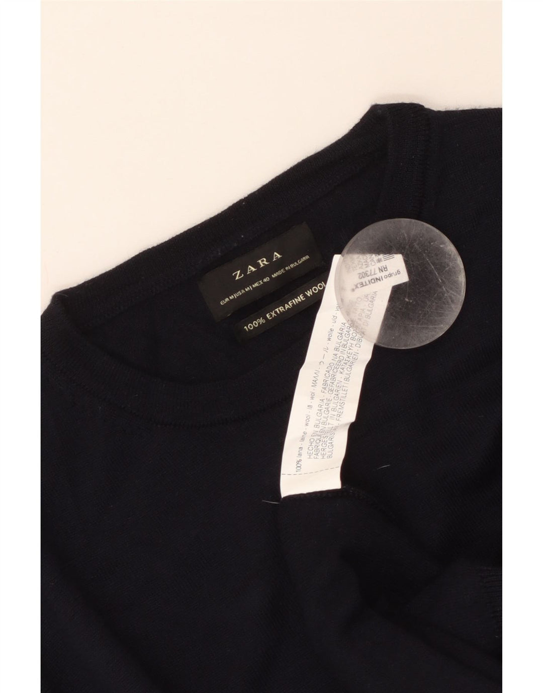 Zara Mens Crew Neck Jumper Sweater Medium Navy Blue Wool