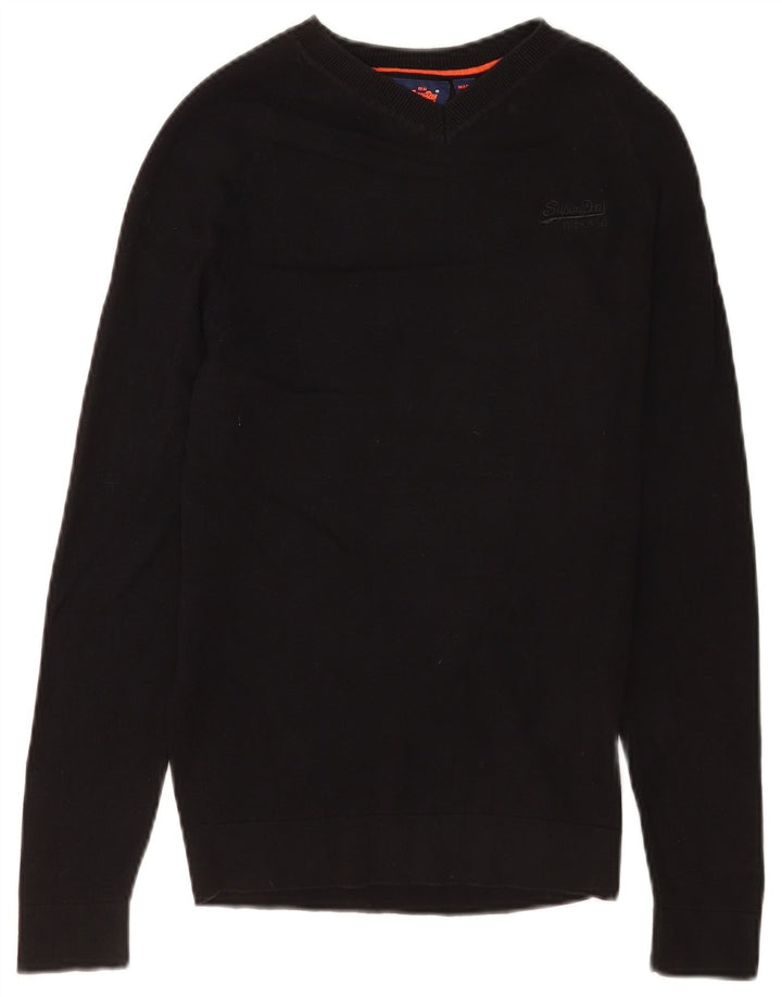 Superdry Mens V-Neck Jumper Sweater XS Black Cotton