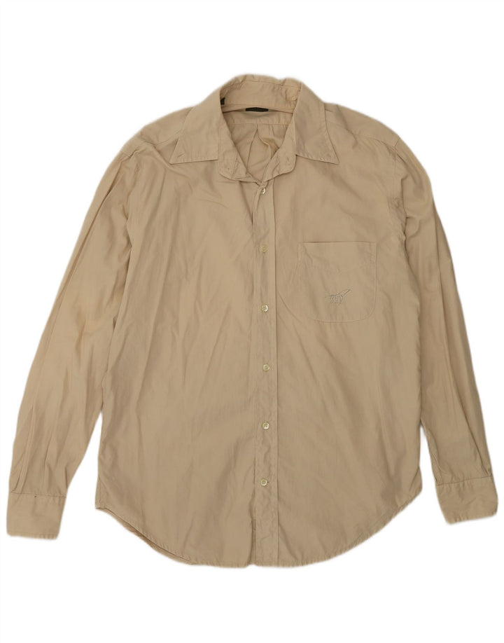 Henry Cottons Mens Shirt Size 40 Medium Beige Cotton