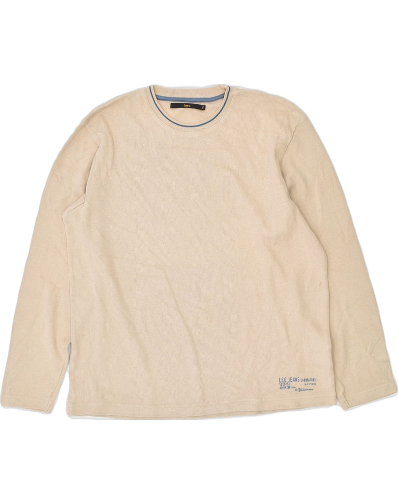 LEE Mens Crew Neck Jumper Sweater 2XL Beige Cotton | Vintage | Thrift | Second-Hand | Used Clothing | Messina Hembry 