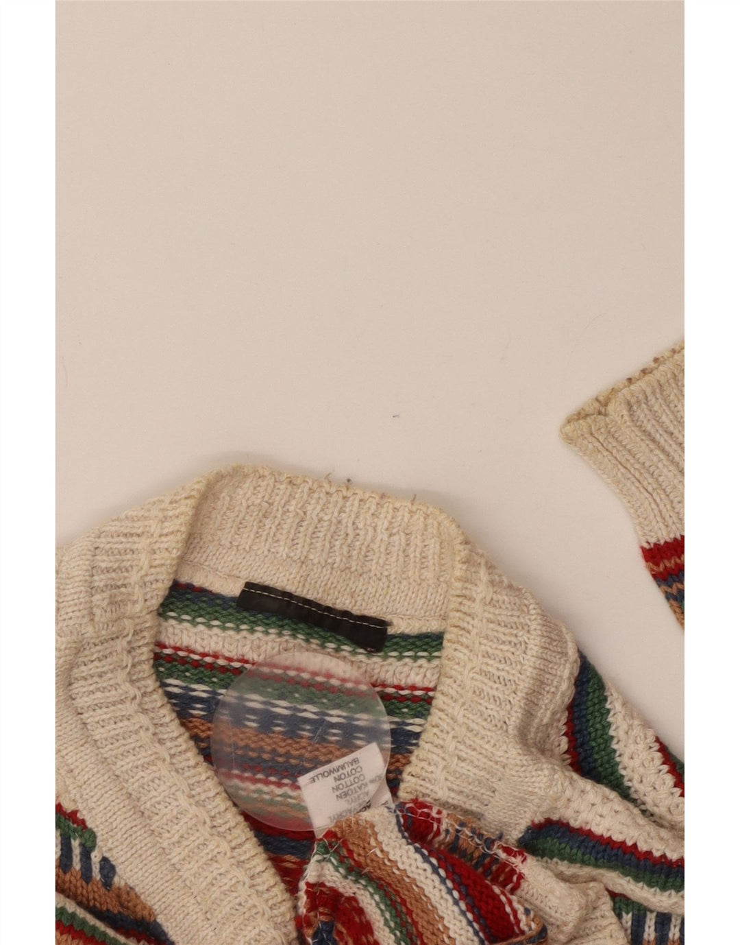 VINTAGE Mens Crew Neck Jumper Sweater Medium Multicoloured Striped Acrylic