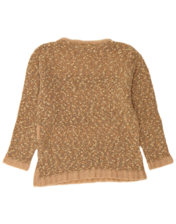 Vintage Womens Crochet Boat Neck Jumper Sweater UK 14 Medium Beige Flecked