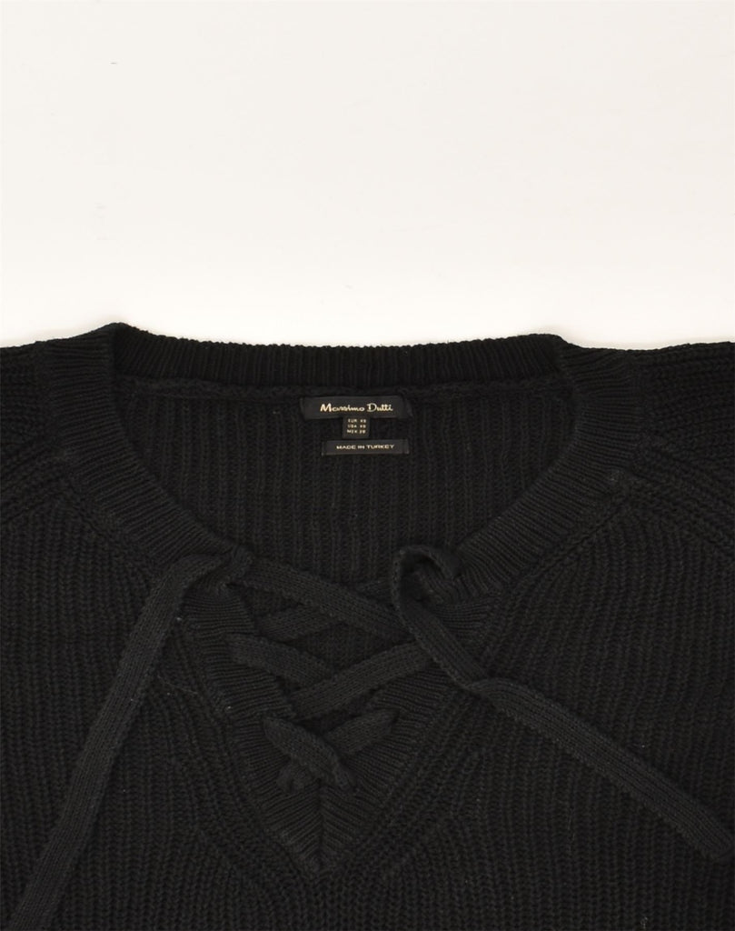 MASSIMO DUTTI Womens V-Neck Jumper Sweater UK 4 XS Black Cotton | Vintage Massimo Dutti | Thrift | Second-Hand Massimo Dutti | Used Clothing | Messina Hembry 