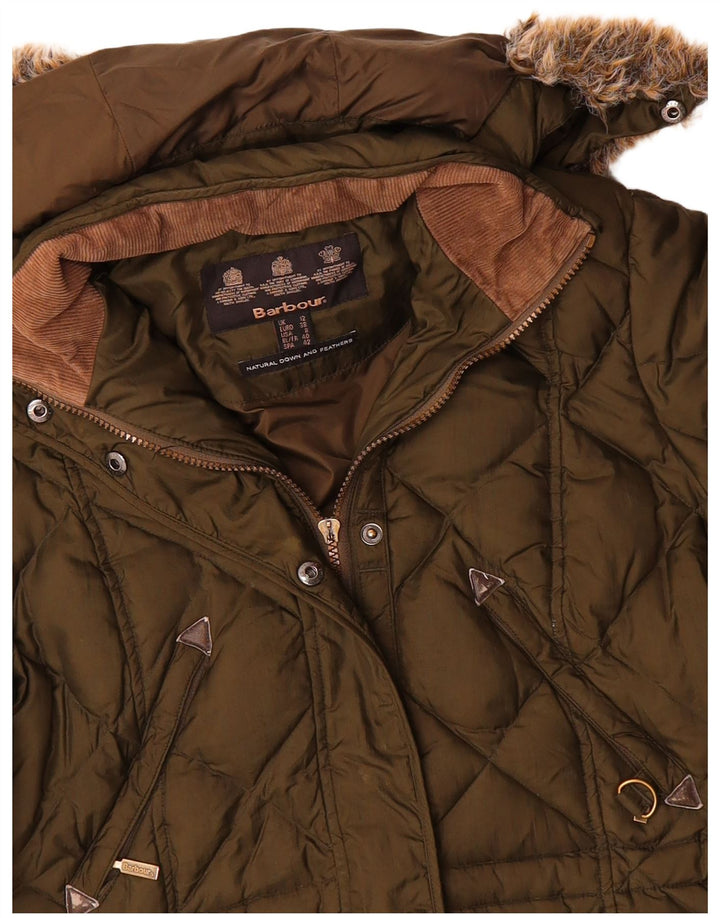 BARBOUR Womens Hooded Padded Coat UK 12 Medium  Khaki