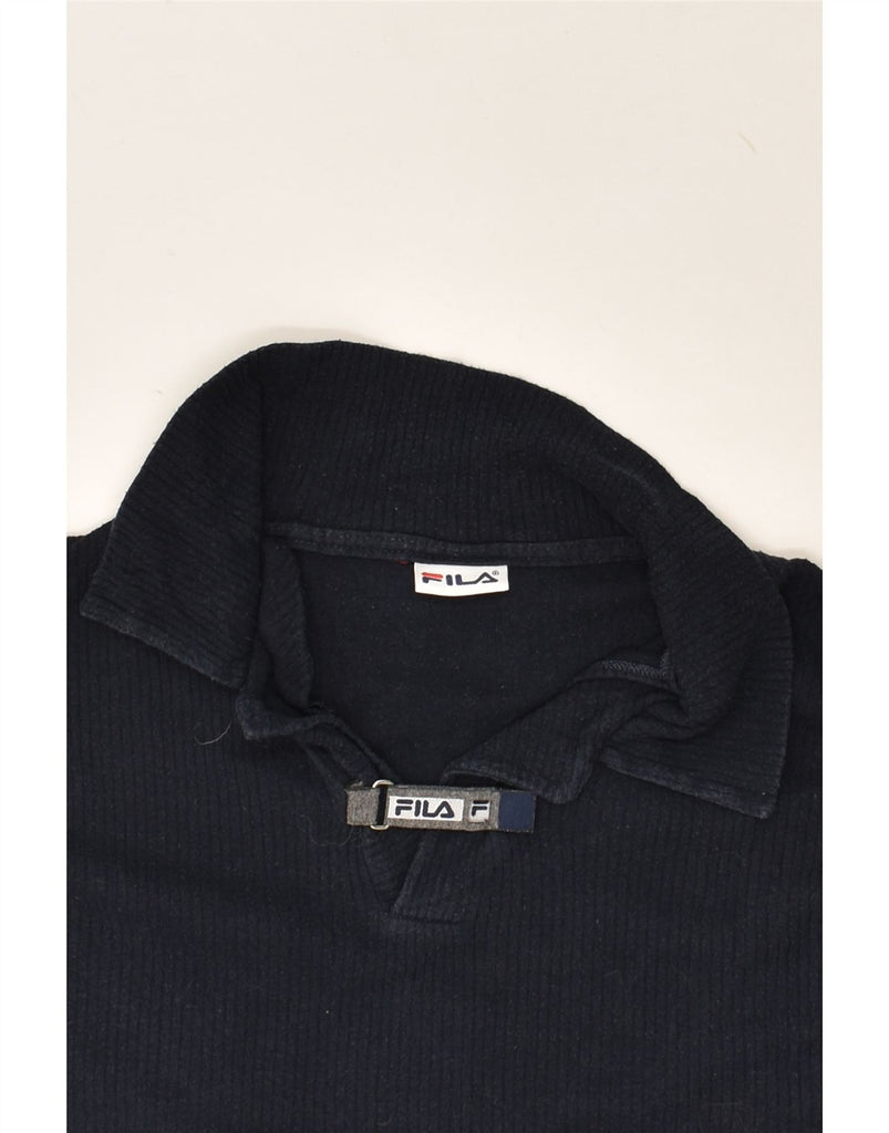 FILA Mens Long Sleeve Polo Shirt Large Navy Blue Colourblock | Vintage Fila | Thrift | Second-Hand Fila | Used Clothing | Messina Hembry 