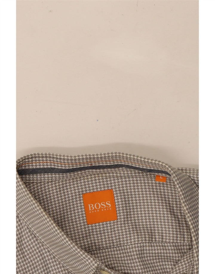 HUGO BOSS Mens Shirt Large Grey Houndstooth Cotton Vintage Hugo Boss and Second-Hand Hugo Boss from Messina Hembry 