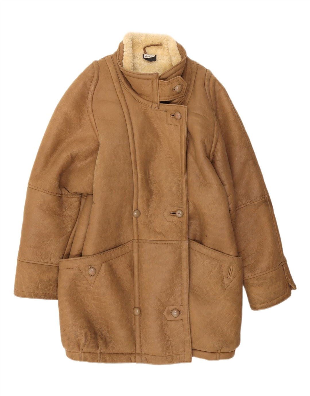 Miss Astor Womens Shearling Coat IT 42 Medium Beige Leather