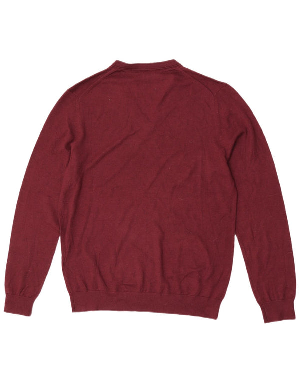 Reiss Mens V-Neck Jumper Sweater Large Burgundy Viscose