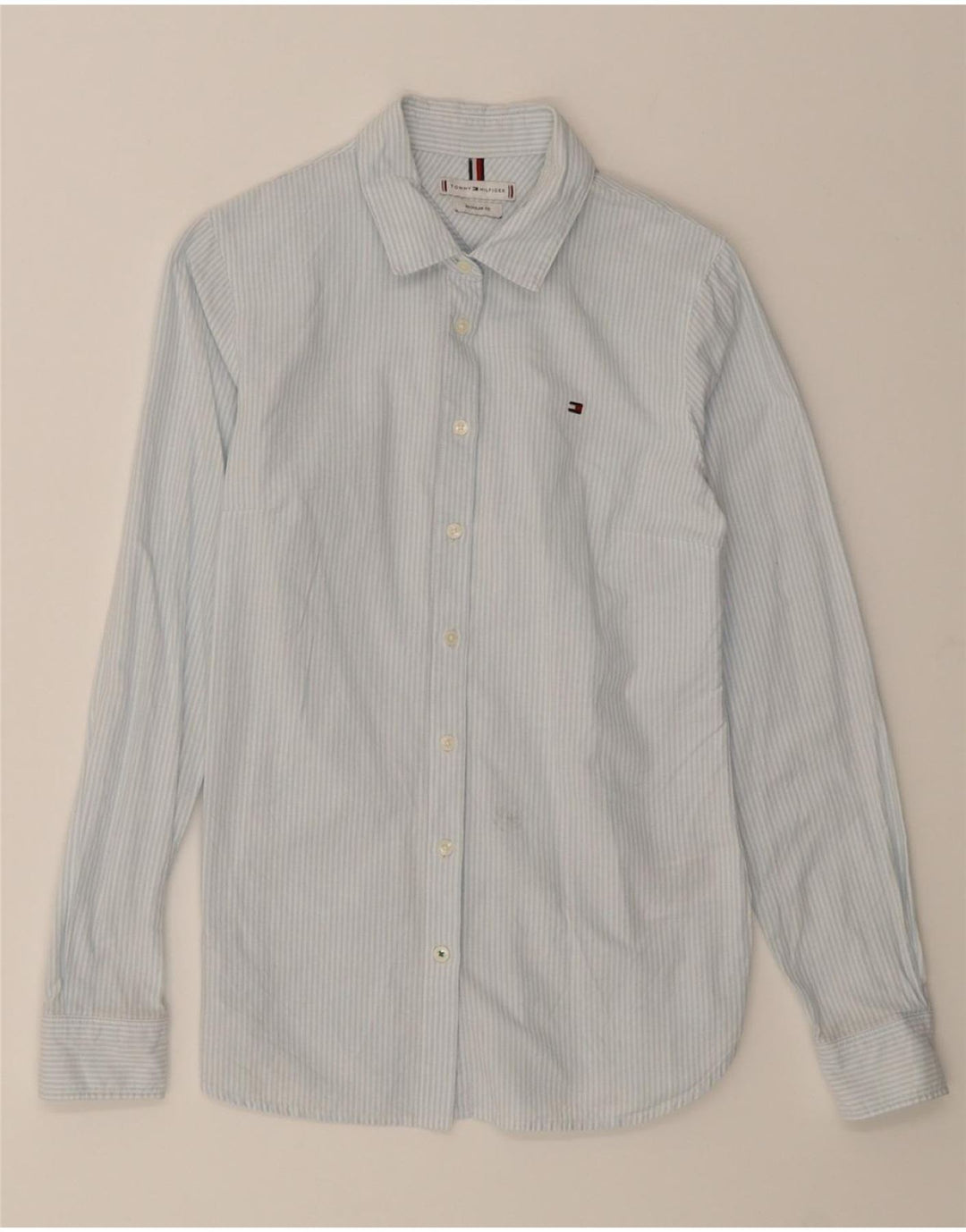 TOMMY HILFIGER Womens Regular Fit Shirt Size 4 Small Blue Pinstripe Cotton Vintage Tommy Hilfiger and Second-Hand Tommy Hilfiger from Messina Hembry 