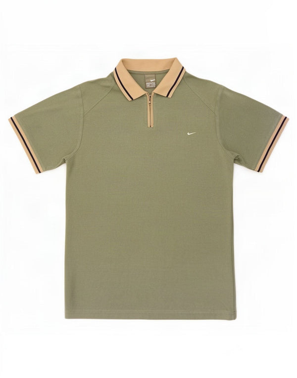 Nike Mens Polo Shirt UK 39/41 Medium Khaki Colourblock Cotton