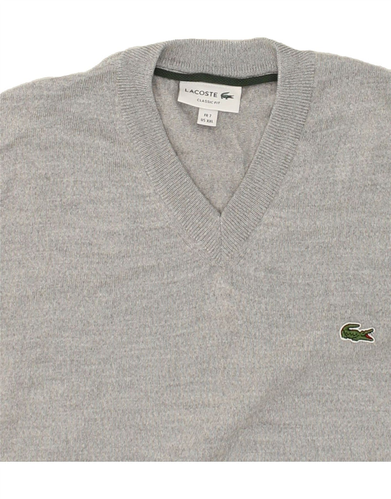 LACOSTE Mens Graphic Classic Fit V-Neck Jumper Sweater Size 7 2XL Grey | Vintage Lacoste | Thrift | Second-Hand Lacoste | Used Clothing | Messina Hembry 