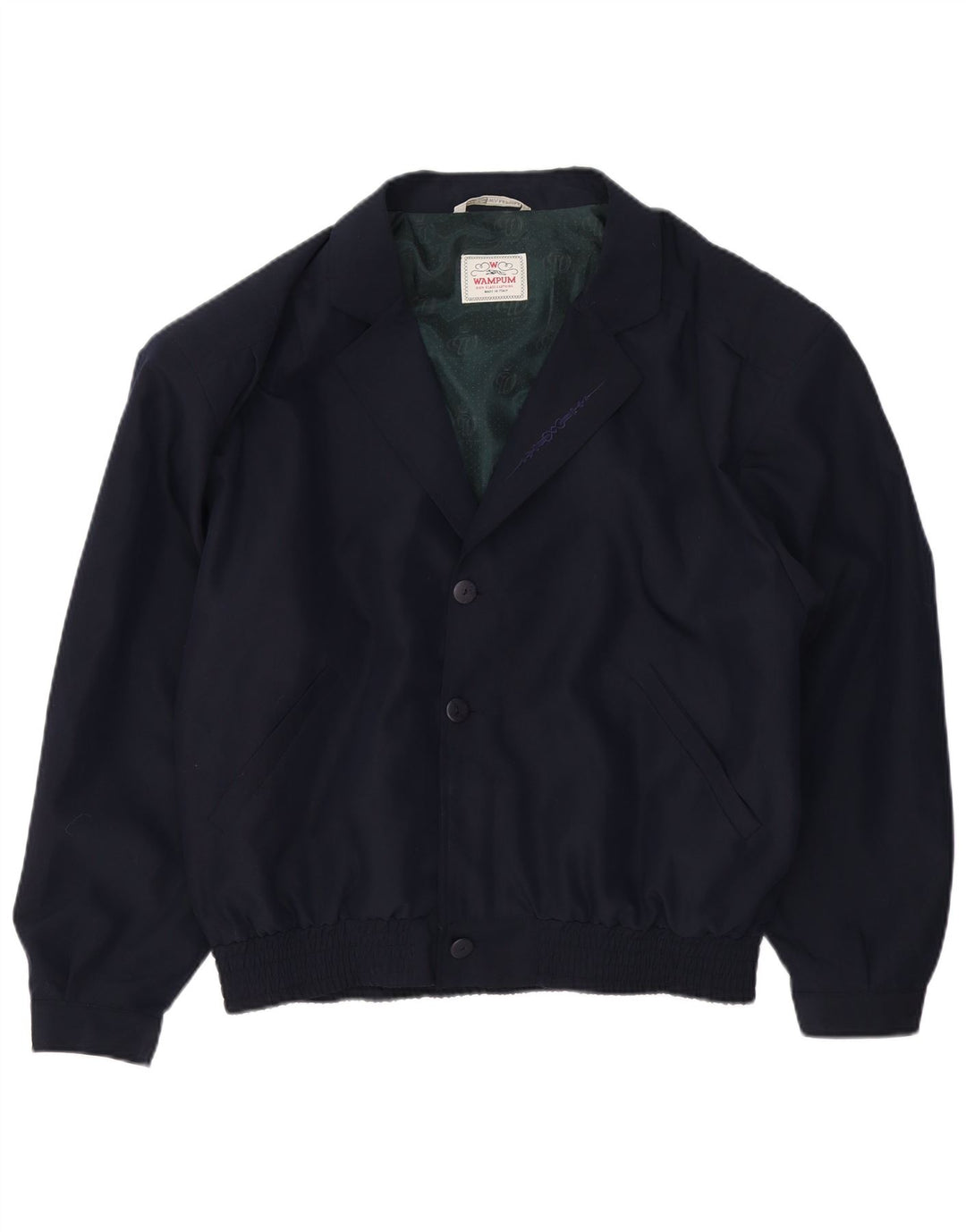Wampum Mens Bomber Jacket UK 42 XL Navy Blue Viscose