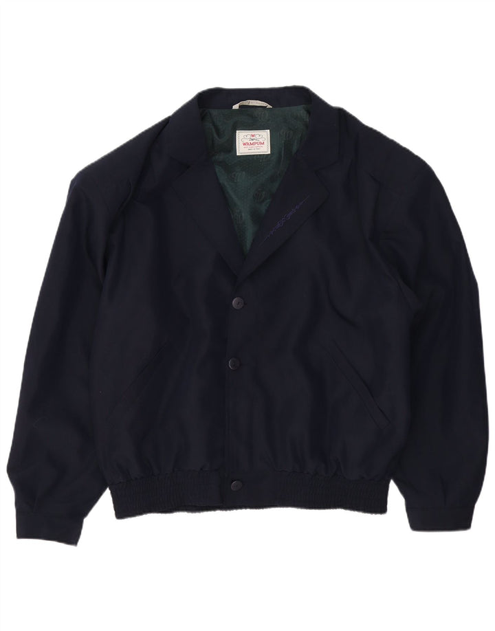 Wampum Mens Bomber Jacket UK 42 XL Navy Blue Viscose