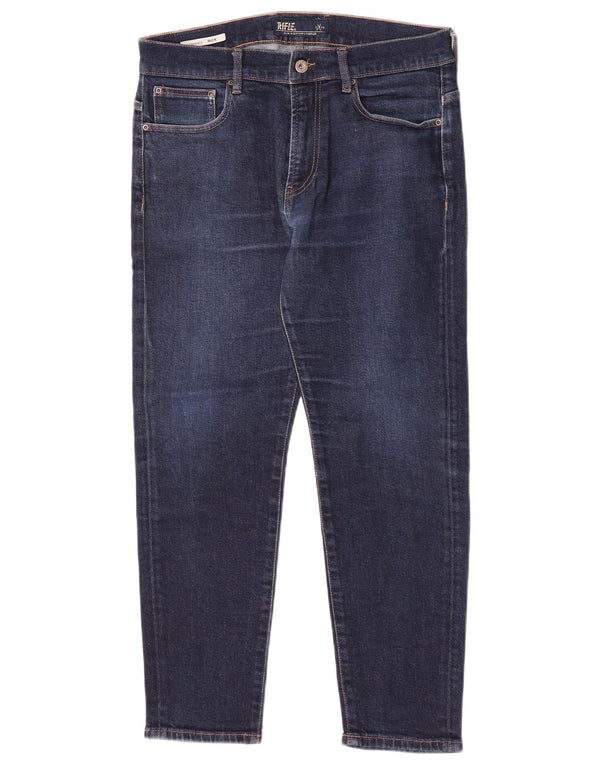 Rifle Womens Rick Crop High Waist Tapered Jeans W32 L26 Navy Blue Cotton