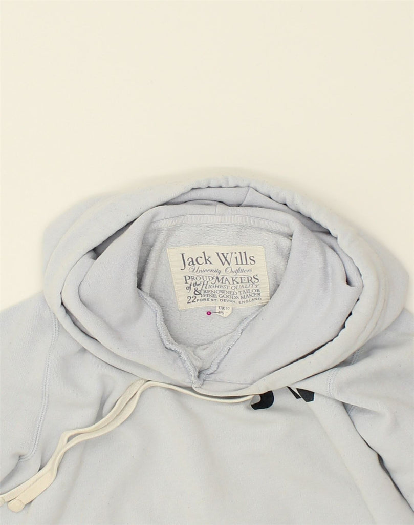 JACK WILLS Womens Graphic Hoodie Jumper UK 10 Small Grey Cotton | Vintage Jack Wills | Thrift | Second-Hand Jack Wills | Used Clothing | Messina Hembry 