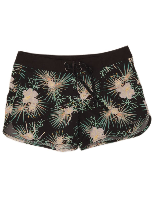 Patagonia Womens Swimming Shorts US 6 Medium Black Floral Nylon