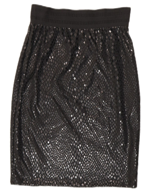 Vintage Womens Midi Skirt W26 Small Black Argyle/Diamond Polyester
