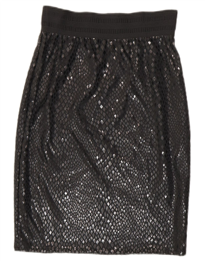 Vintage Womens Midi Skirt W26 Small Black Argyle/Diamond Polyester