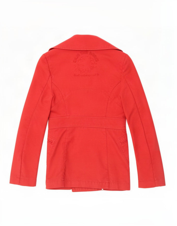 Diesel Womens Graphic Double Breasted Blazer Jacket UK 6 XS Red Cotton