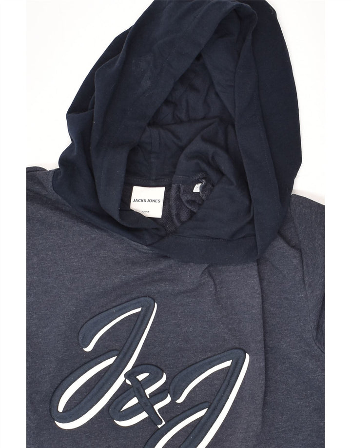 JACK & JONES Mens Graphic Hoodie Jumper Large Navy Blue Colourblock Cotton | Vintage Jack & Jones | Thrift | Second-Hand Jack & Jones | Used Clothing | Messina Hembry 