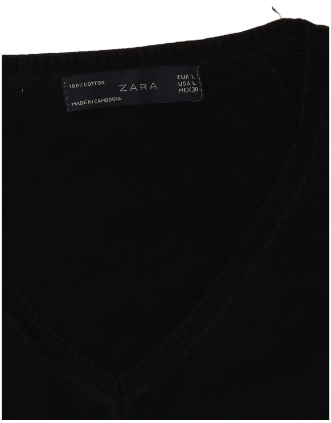 Zara Womens V-Neck Jumper Sweater UK 14 Large Black