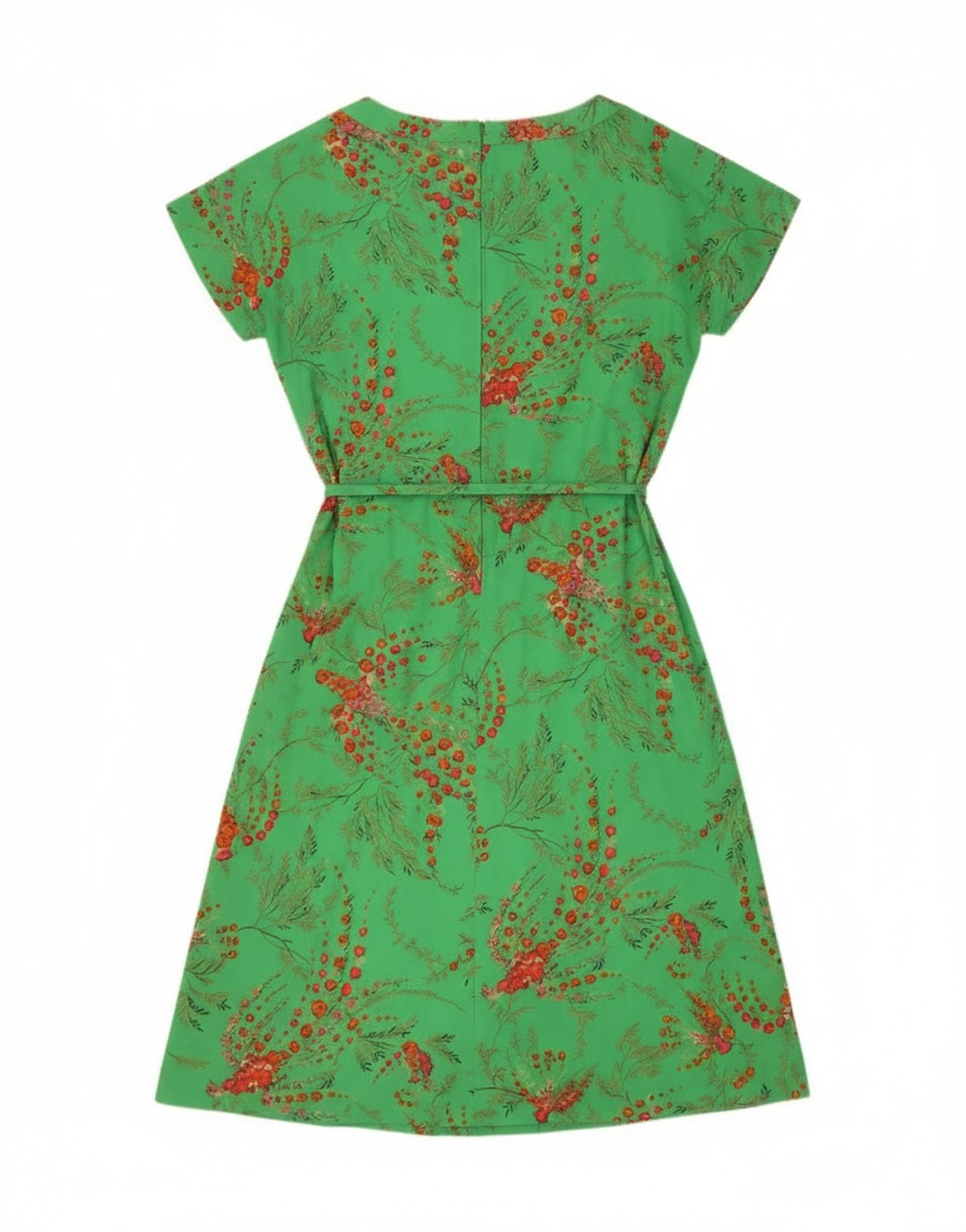 Vintage Womens A-Line Dress EU 40 Medium Green Floral Polyester