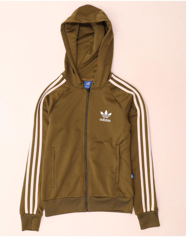 Adidas Womens Zip Hoodie Sweater UK 6 XS Khaki Polyester