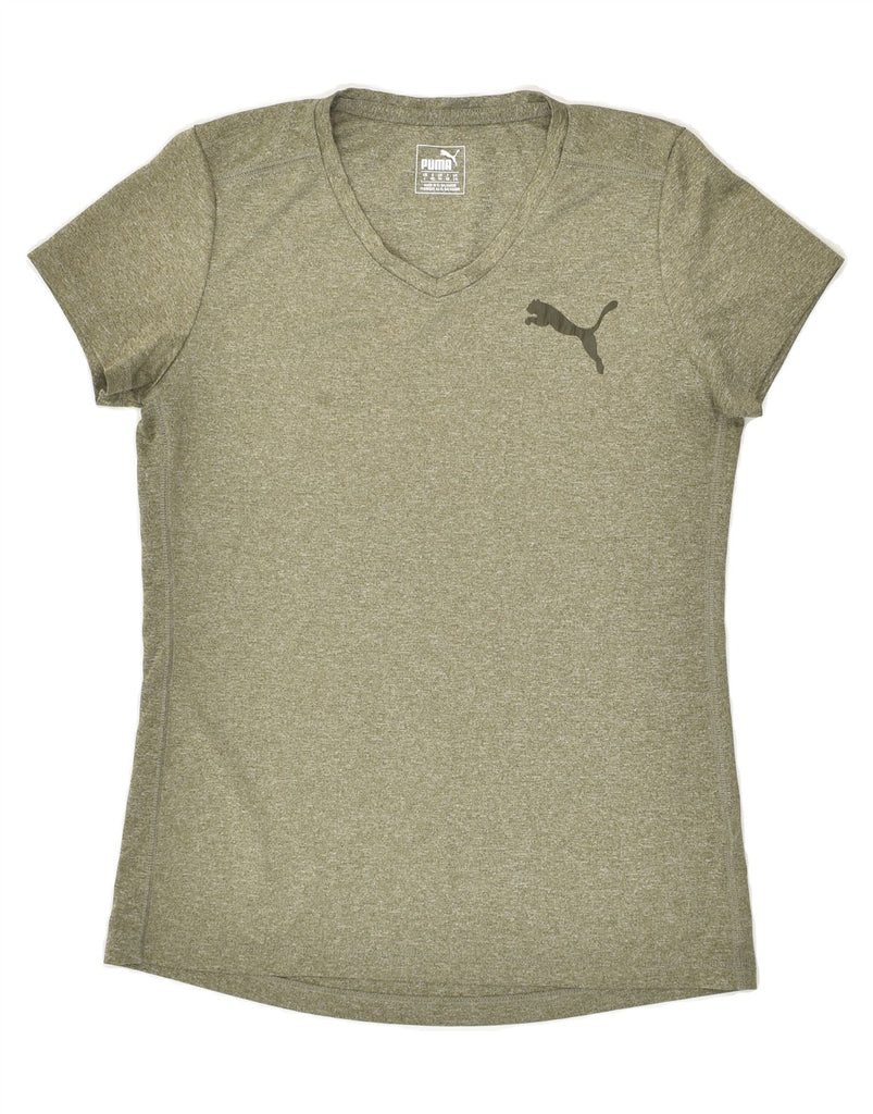 PUMA Womens T-Shirt Top UK 14 Large Khaki Polyester | Vintage Puma | Thrift | Second-Hand Puma | Used Clothing | Messina Hembry 