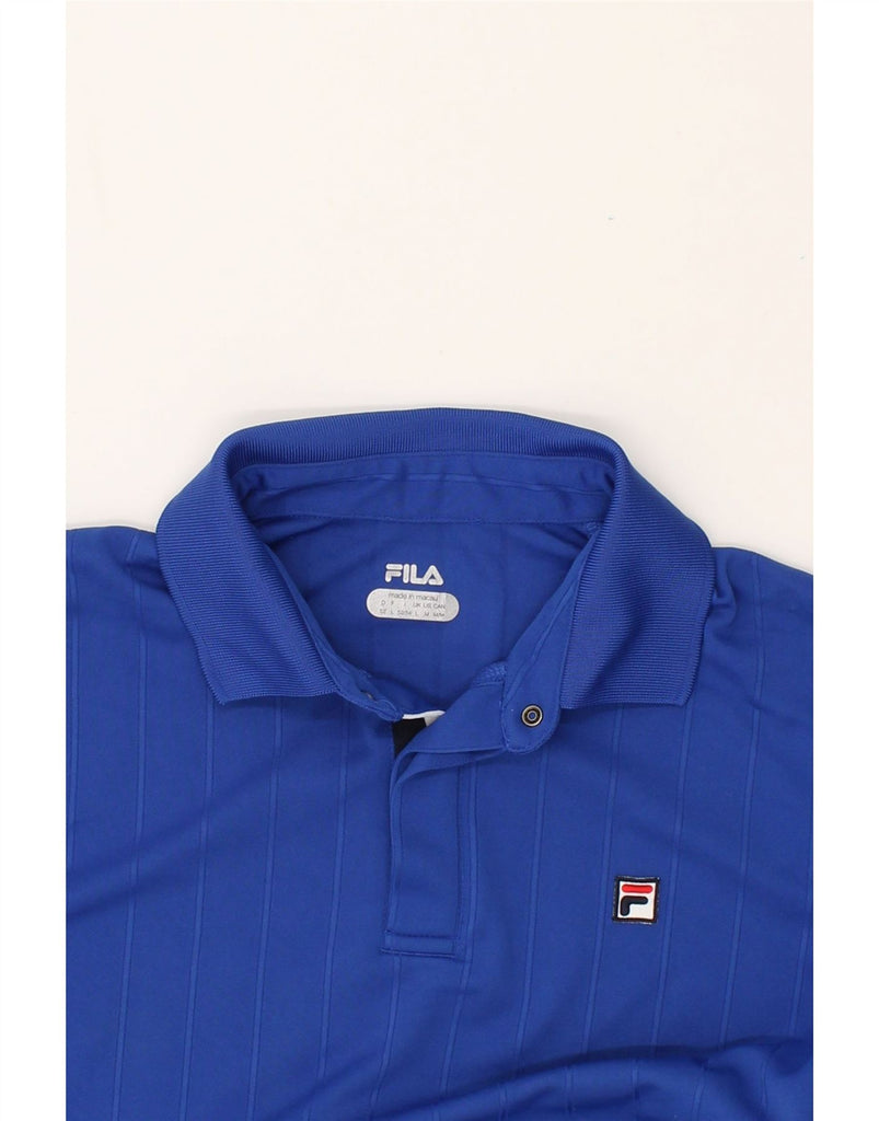 FILA Mens Graphic Polo Shirt Large Blue Striped Polyester | Vintage Fila | Thrift | Second-Hand Fila | Used Clothing | Messina Hembry 