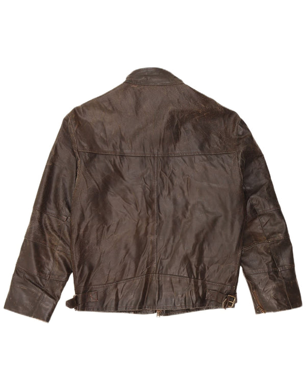 VINTAGE Womens 3/4 Sleeve Leather Jacket UK 14 Medium Brown Leather