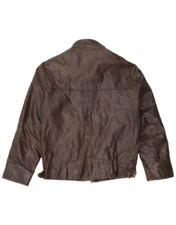 VINTAGE Womens 3/4 Sleeve Leather Jacket UK 14 Medium Brown Leather