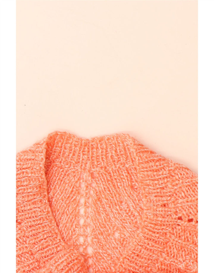 VINTAGE Womens Boat Neck Jumper Sweater UK 14 Large Orange Chevron