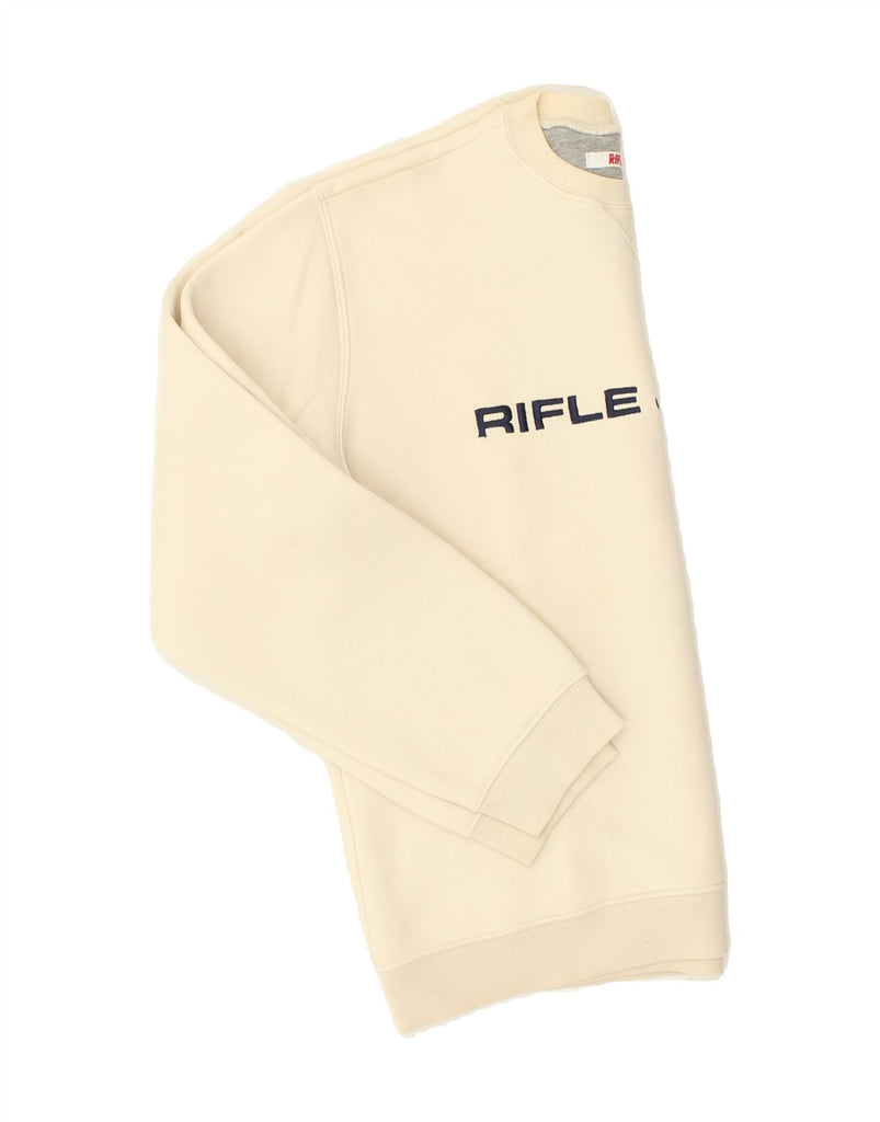 RIFLE Mens Graphic Sweatshirt Jumper XL Off White Cotton | Vintage Rifle | Thrift | Second-Hand Rifle | Used Clothing | Messina Hembry 