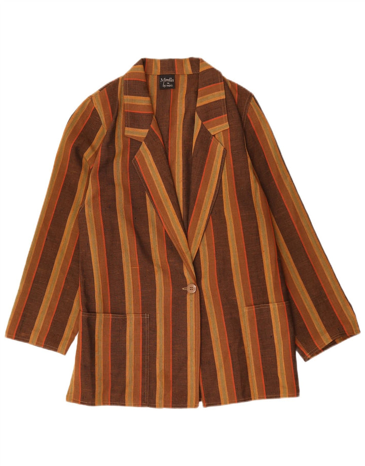Mirella Womens 1 Button Blazer Jacket UK 14 Medium Brown Striped