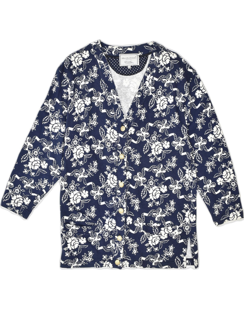 VINTAGE Womens 6 Button Blazer Jacket IT 44 Medium Navy Blue Floral Cotton | Vintage Vintage | Thrift | Second-Hand Vintage | Used Clothing | Messina Hembry 