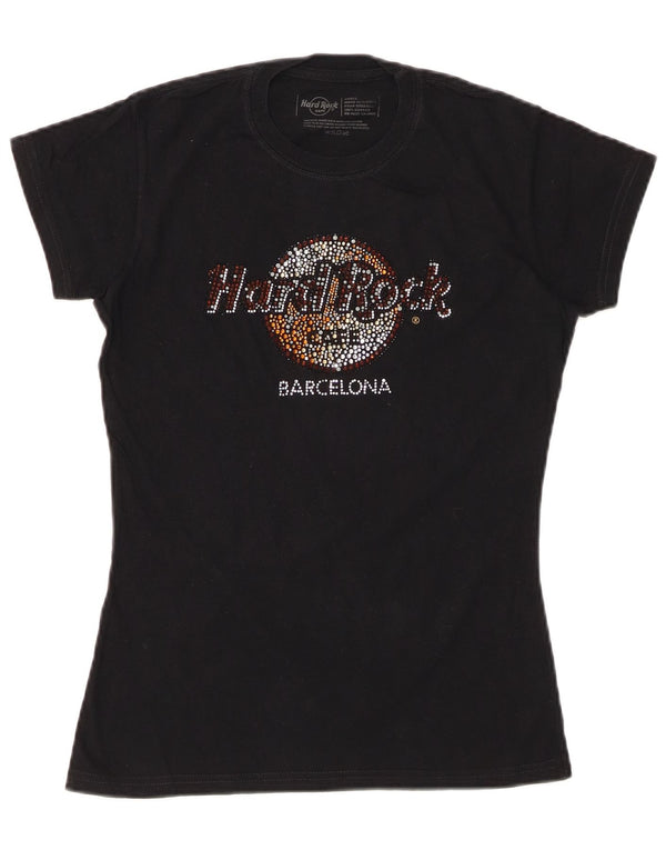 HARD ROCK CAFE Womens Barcelona Graphic T-Shirt Top UK 10 Small Black