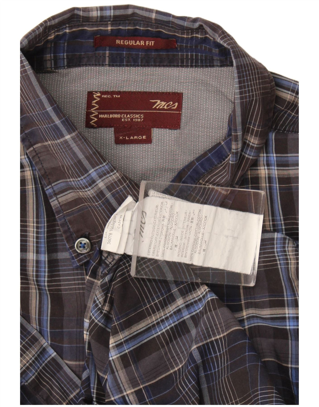 Marlboro Classics Mens Regular Fit Shirt XL Grey Check Cotton