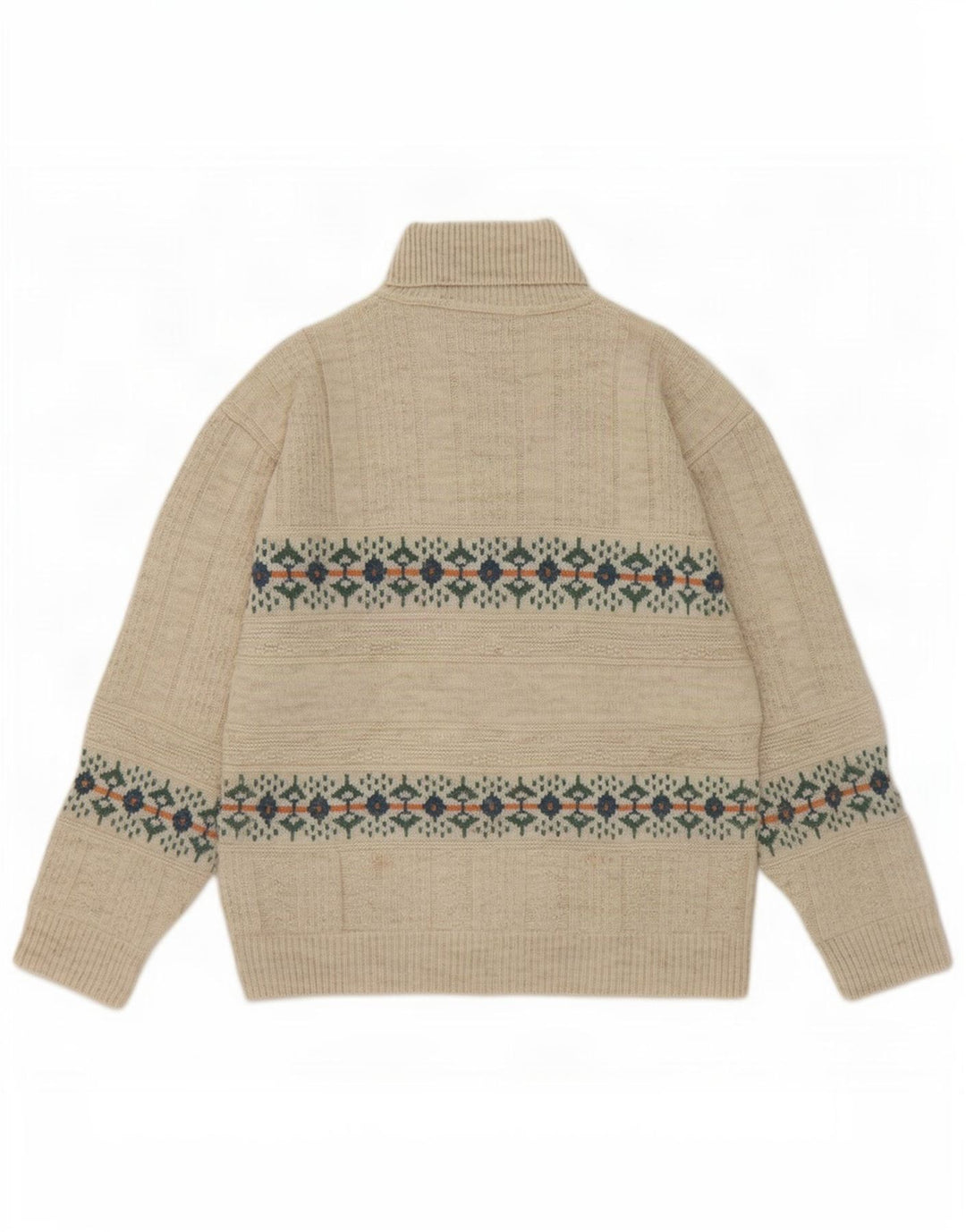 North Pole Mens Roll Neck Jumper Sweater Medium Beige Fair Isle