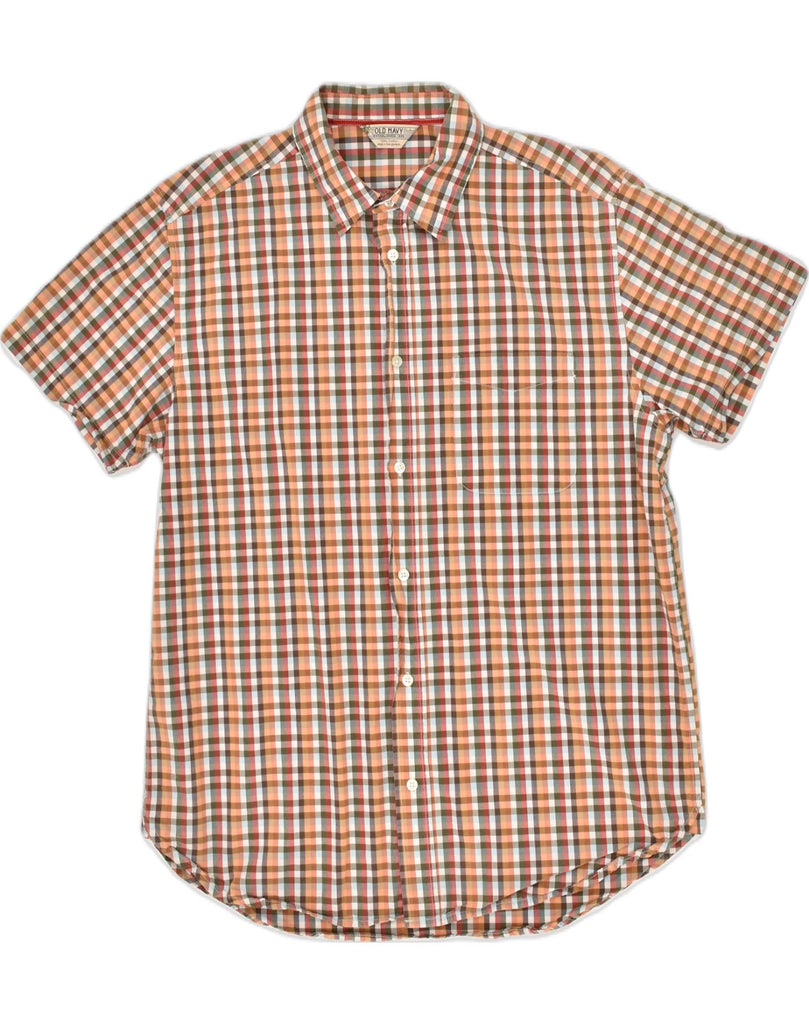 OLD NAVY Mens Short Sleeve Shirt Large Orange Check Cotton | Vintage Old Navy | Thrift | Second-Hand Old Navy | Used Clothing | Messina Hembry 