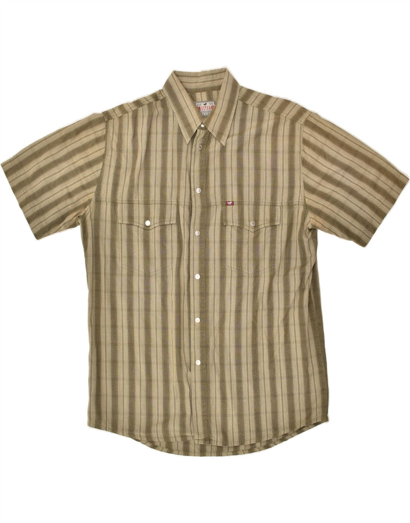 MUSTANG Mens Short Sleeve Shirt Medium Khaki Pinstripe Cotton | Vintage Mustang | Thrift | Second-Hand Mustang | Used Clothing | Messina Hembry 