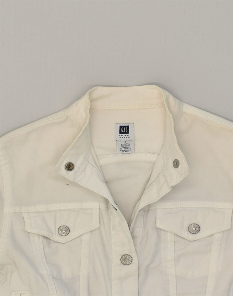 GAP Womens Denim Jacket UK 10 Small Off White Cotton | Vintage Gap | Thrift | Second-Hand Gap | Used Clothing | Messina Hembry 